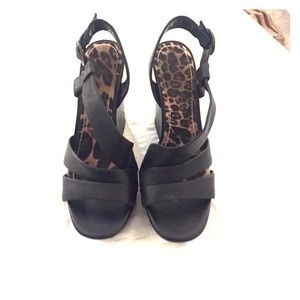 Black leather, Jessica Simpson platform wedges.